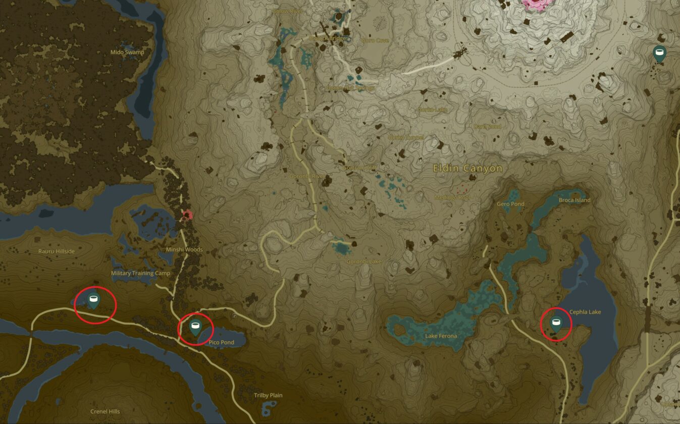Eldin Canyon Wells Map in Zelda TotK