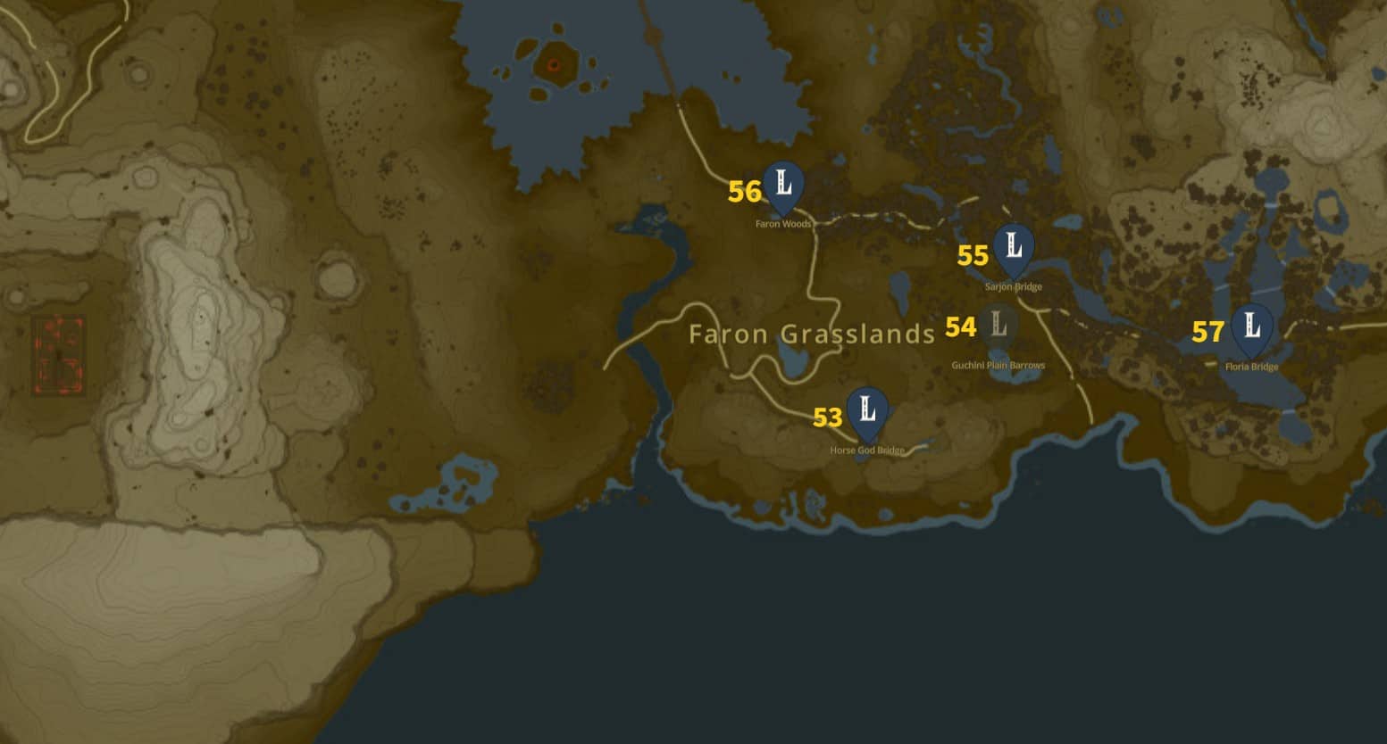 Zelda TotK Faron Grasslands Landmarks Maps