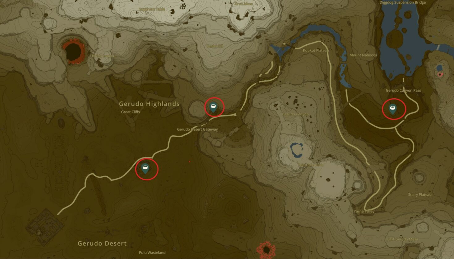 Gerudo Region Wells Map in Zelda TotK