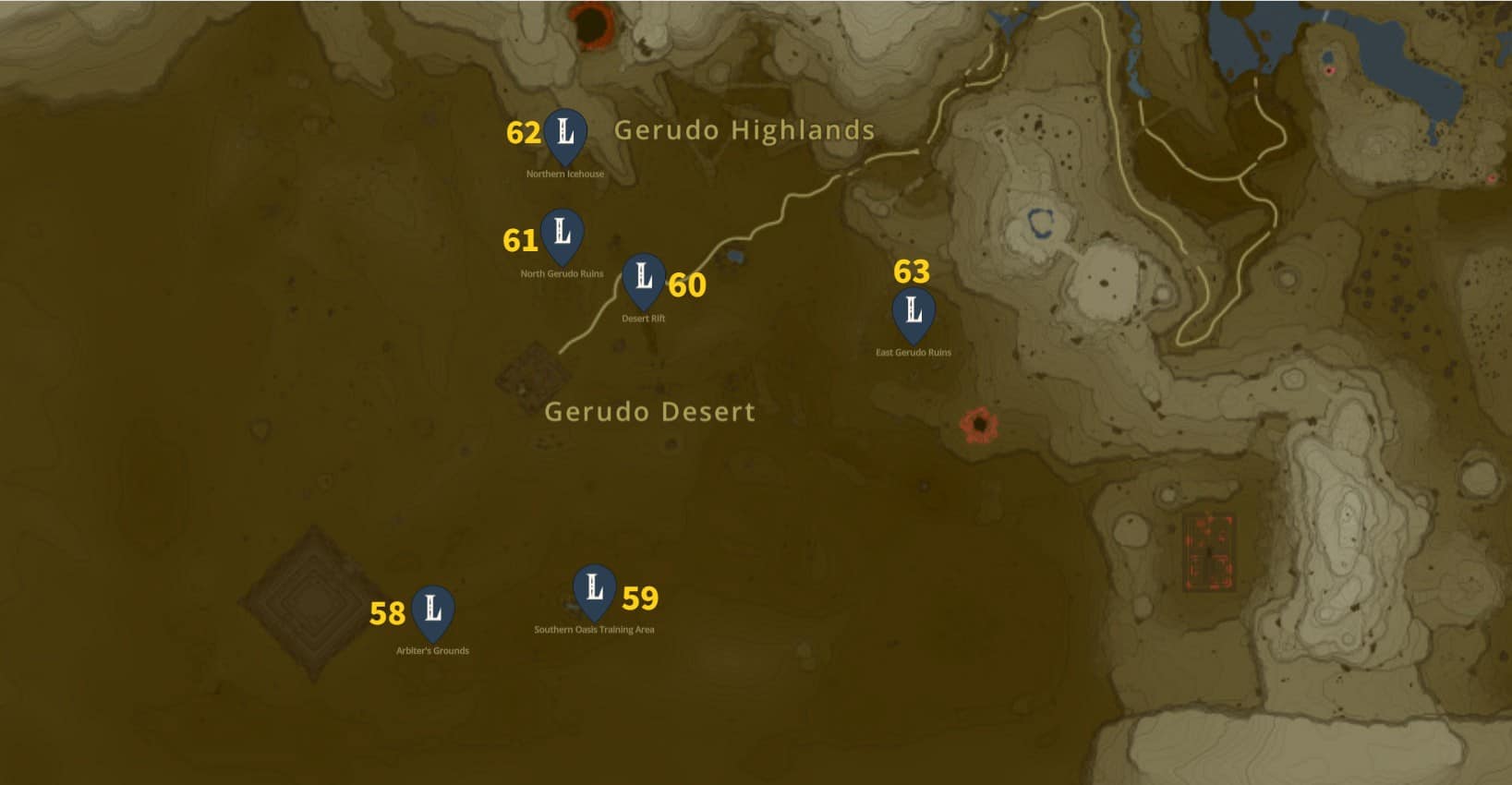 Gerudo Highlands Landmarks Map
