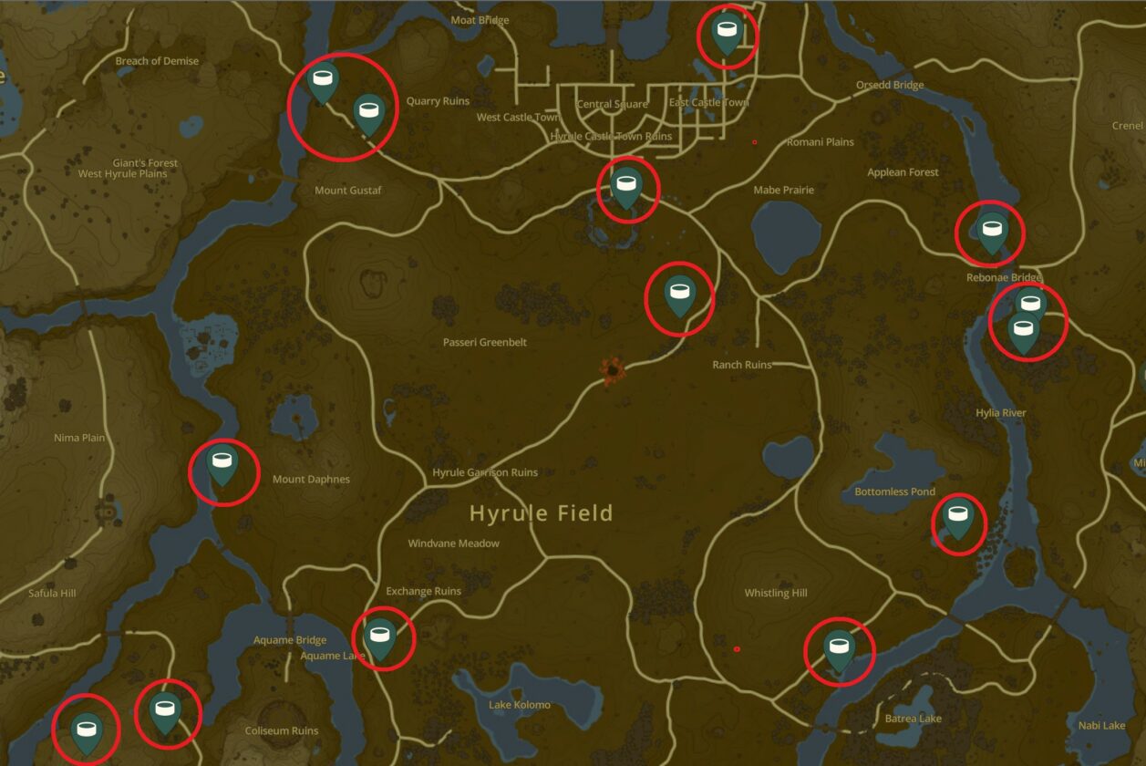 Hyrule Field Wells Map in Zelda TotK