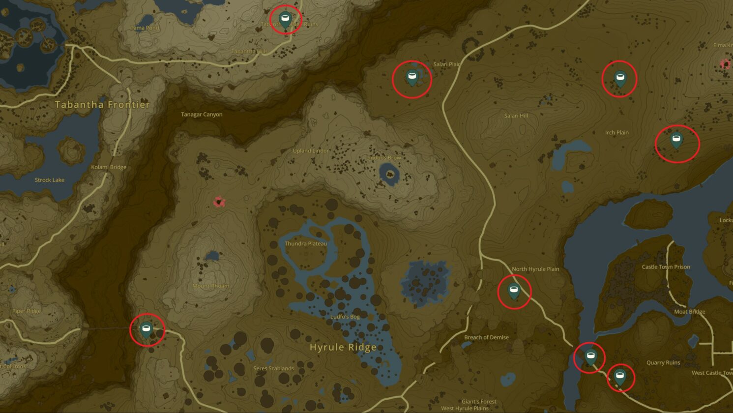 Hyrule Ridge Wells Map in Zelda TotK