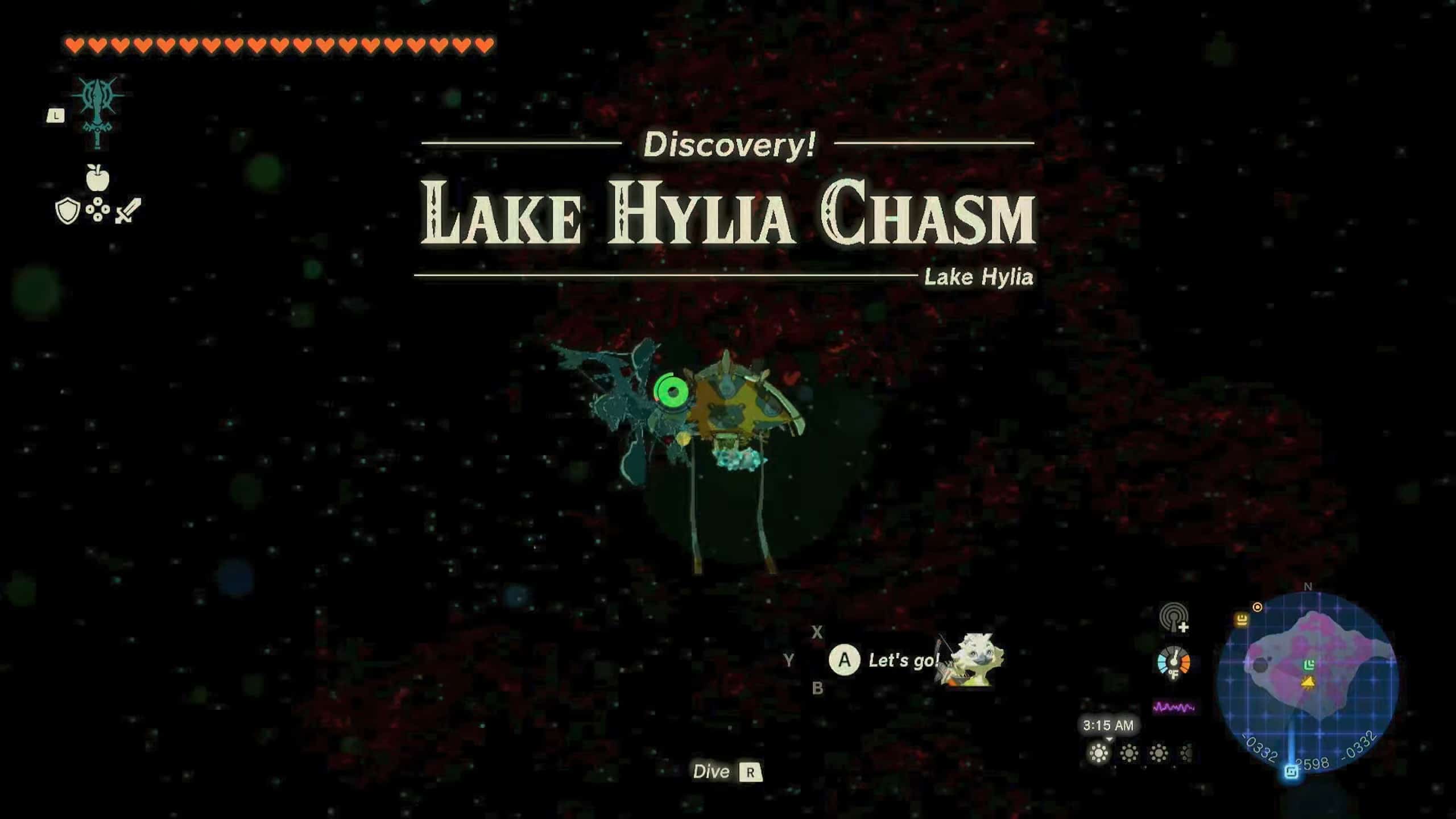 Link Gliding Inside The Lake Hylia Chasm
