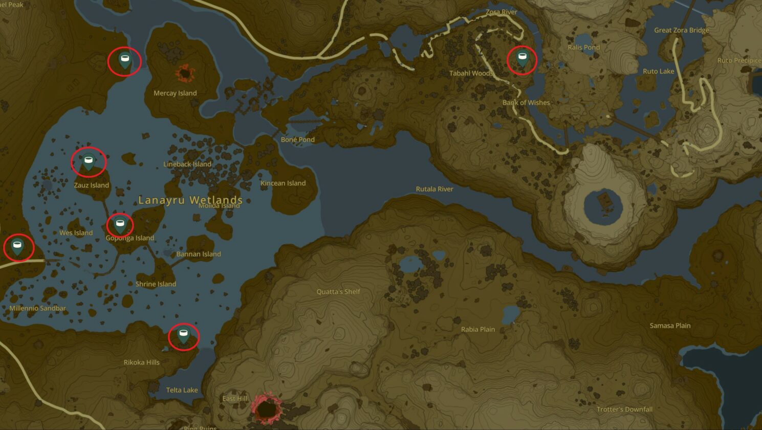 Lanayru Wetlands Wells Map in Zelda TotK