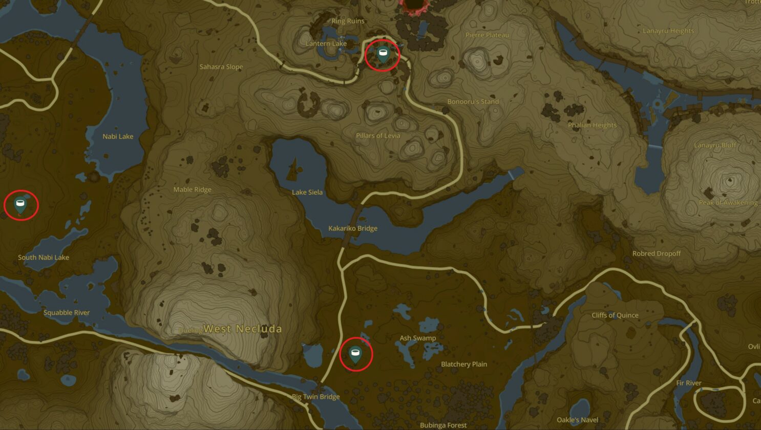 West Necluda Wells Map in Zelda TotK