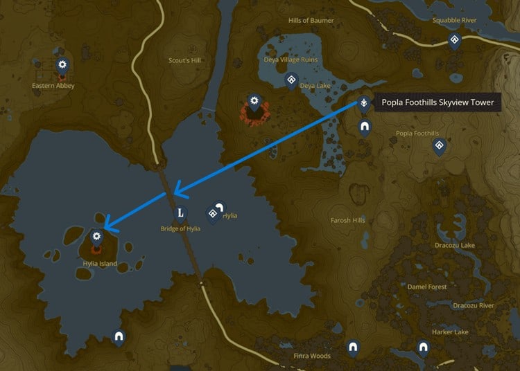 Map of Hyrule Mapping The Path From Pople Foothill Skyview Tower to Hylia Island