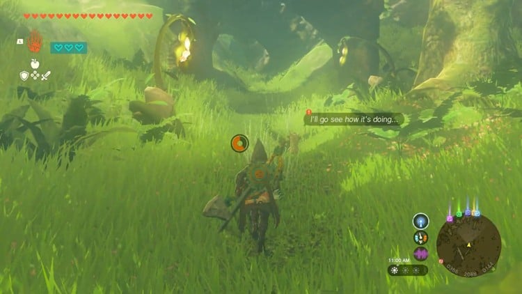 Maca the Korok and Link Standing in Korok Forest