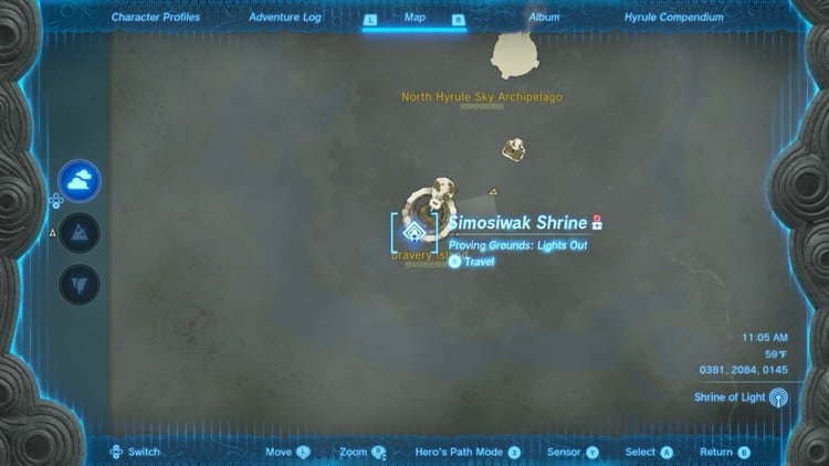 Location of Simosiwak Shrine marked on the map