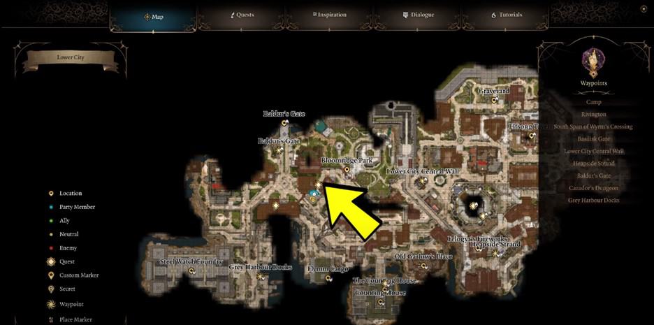 Map location to enter lower city in Baldur's Gate 3 