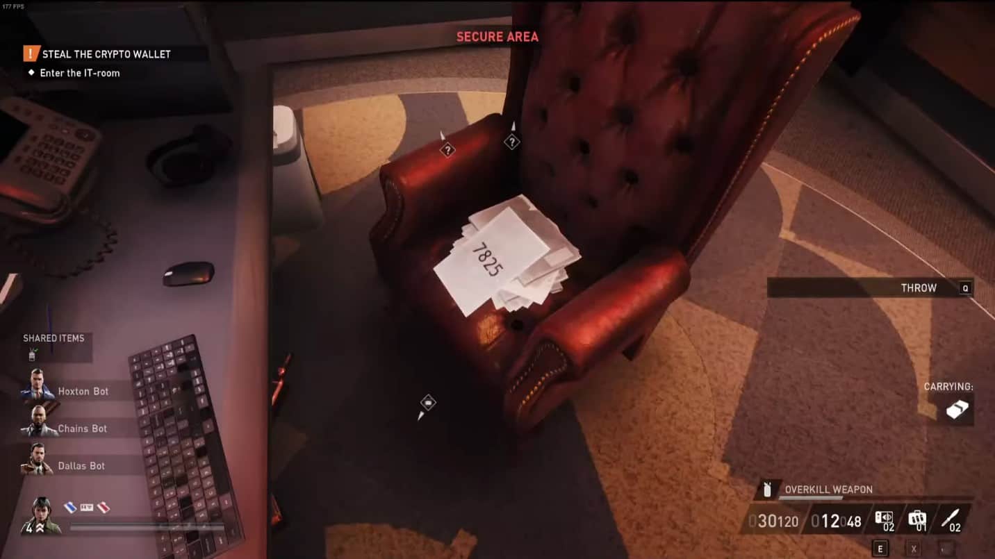 Code on the chair in Payday 3