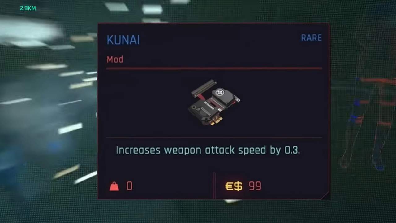 Kunai is an excellent weapon mod in Cyberpunk 2077.