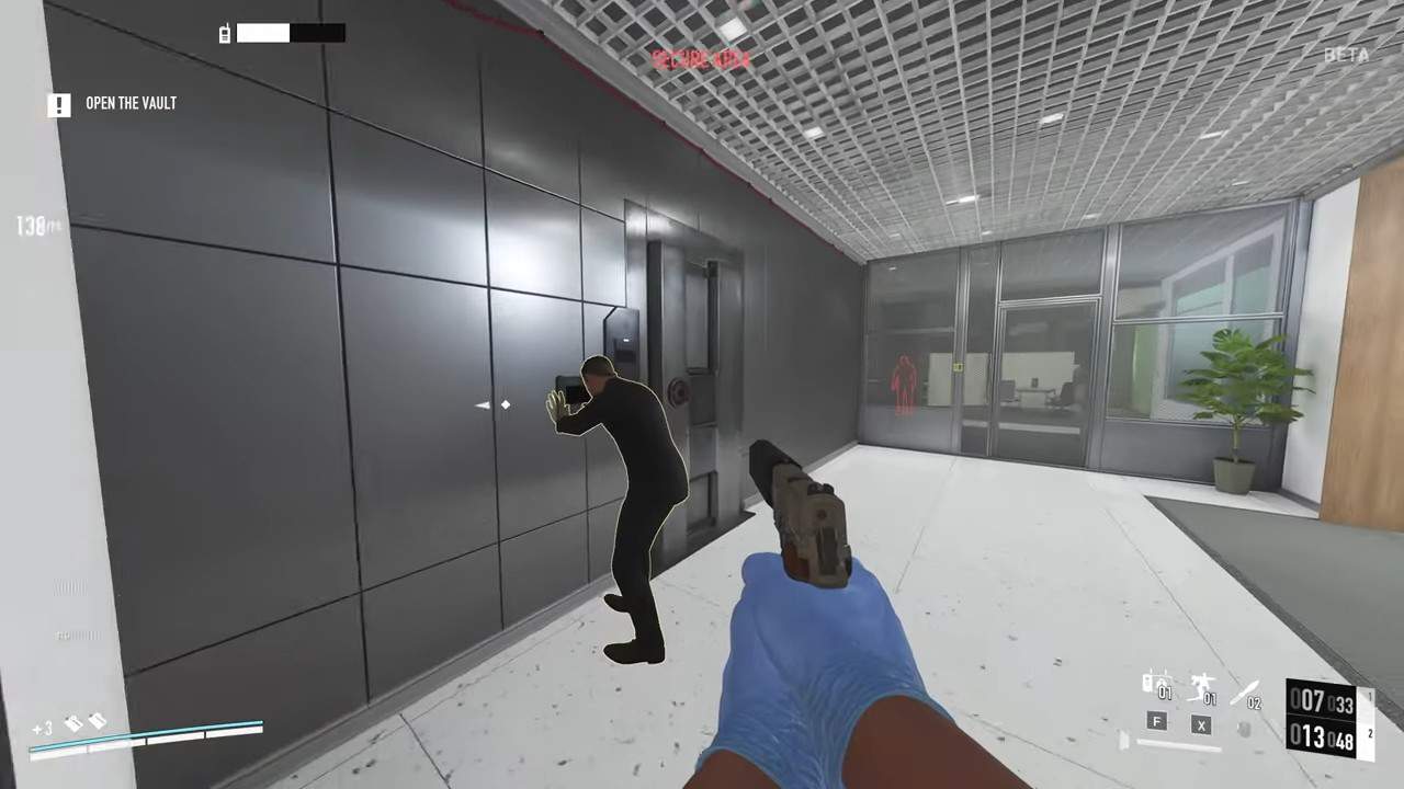 Shove the executive towards the scanner in Payday 3