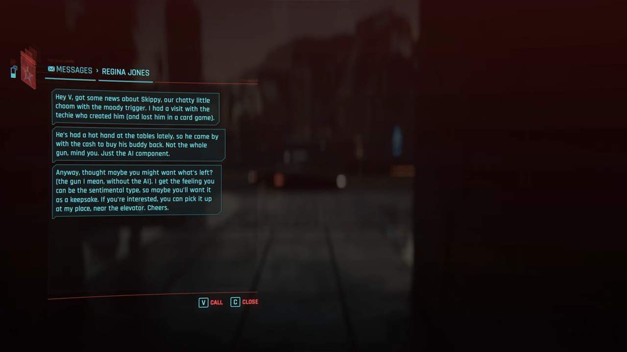 Text message from Regina in Cyberpunk 2077