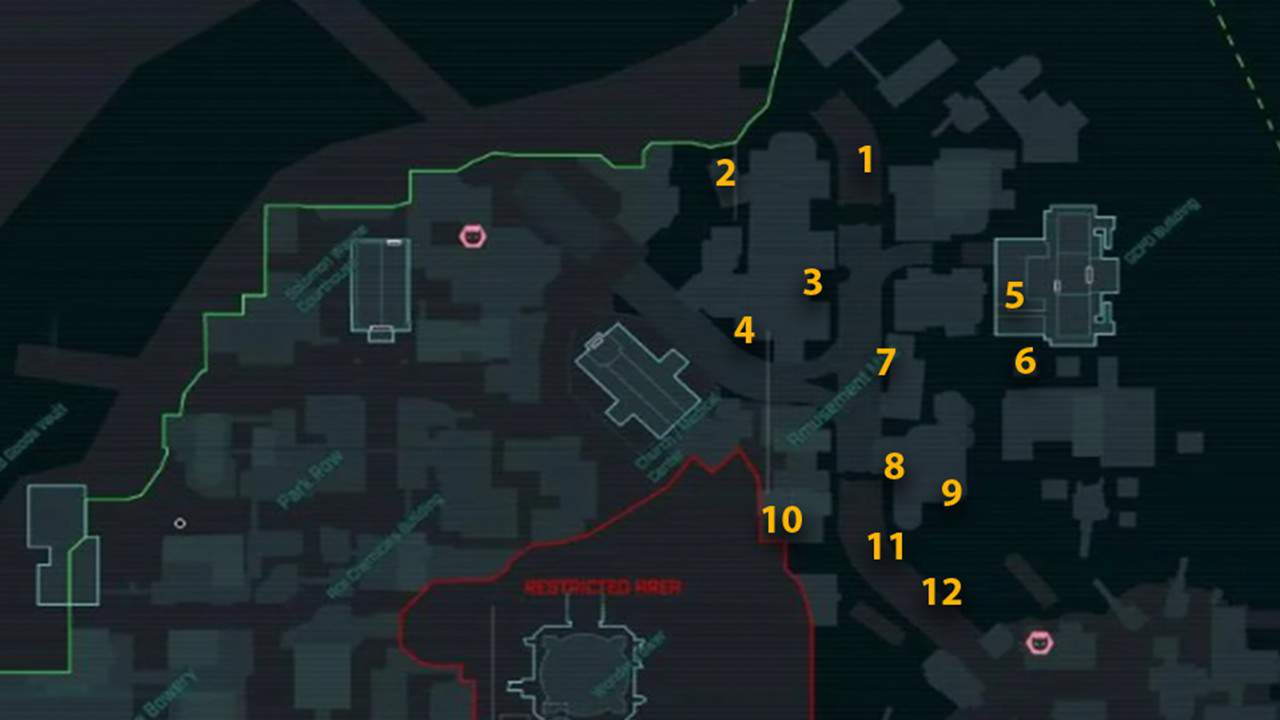 The map locations of all Joker Balloons in the Amusement Mile.