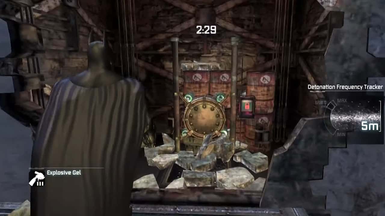 The third Harley bomb is hidden behind a breakable wall in Batman: Arkham City. 