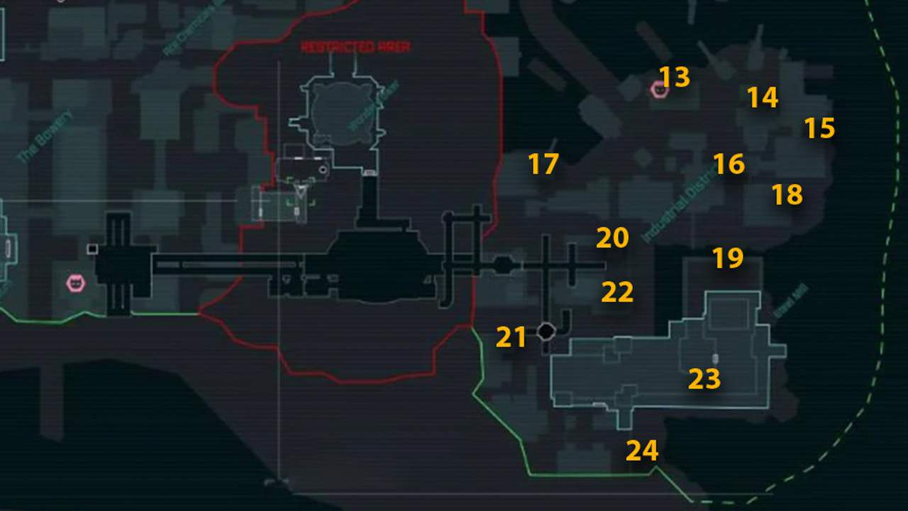 The map locations of all Joker Balloons in the Industrial District. 