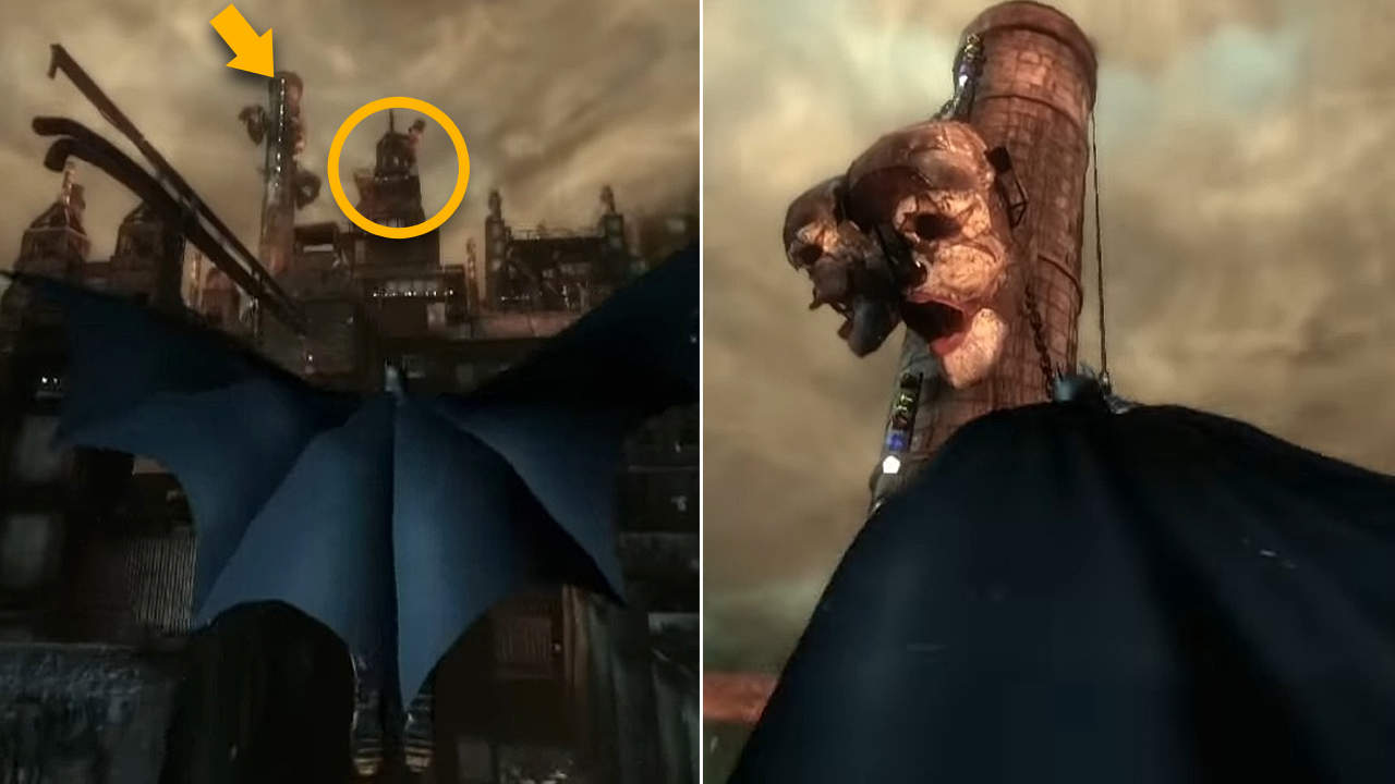 Use the chimney with the skulls to get into the Steel Mill the first time in Batman: Arkham City.
