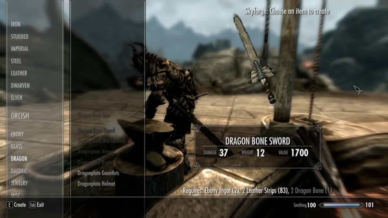 dragonbone sword skyrim 