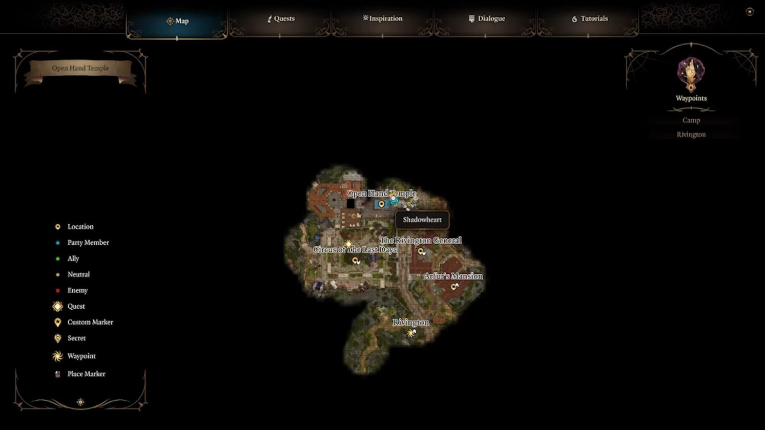 Open Hand Temple location map in BG3