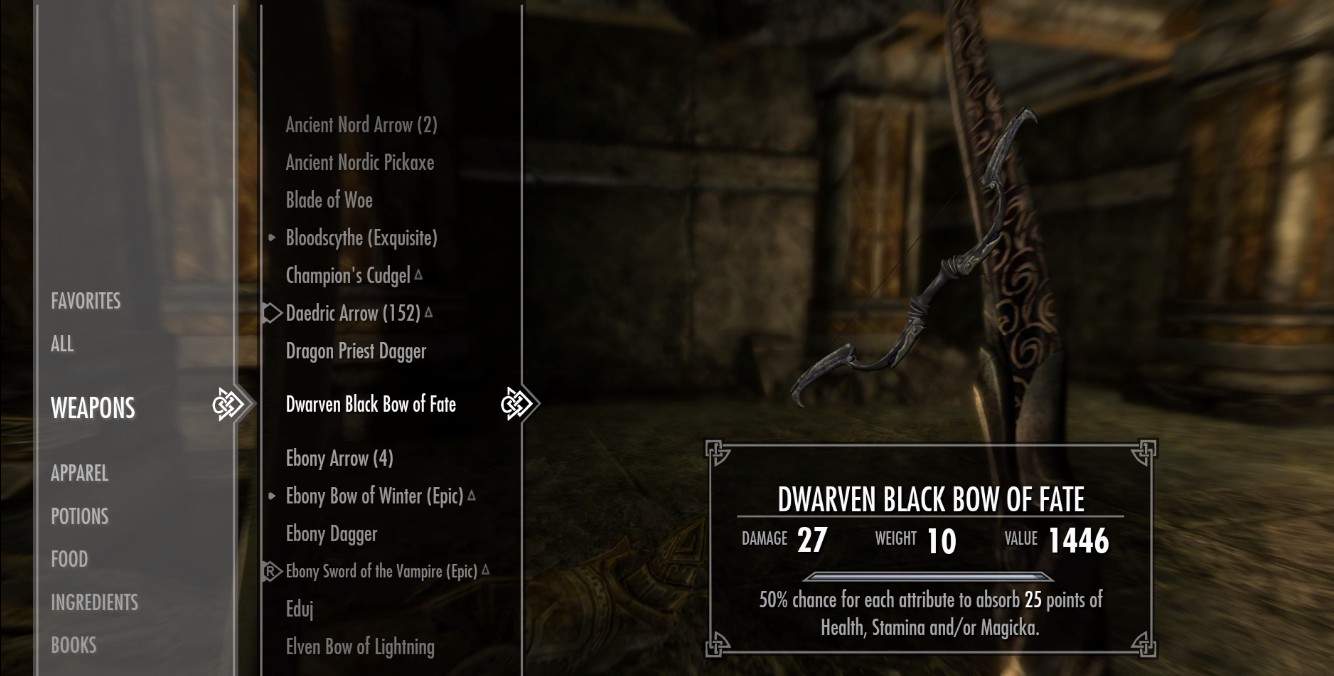 dwarven black bow of fate skyrim