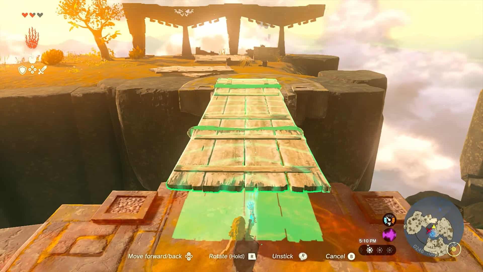 Zelda: Totk, platziere eine Brücke über die Lücke